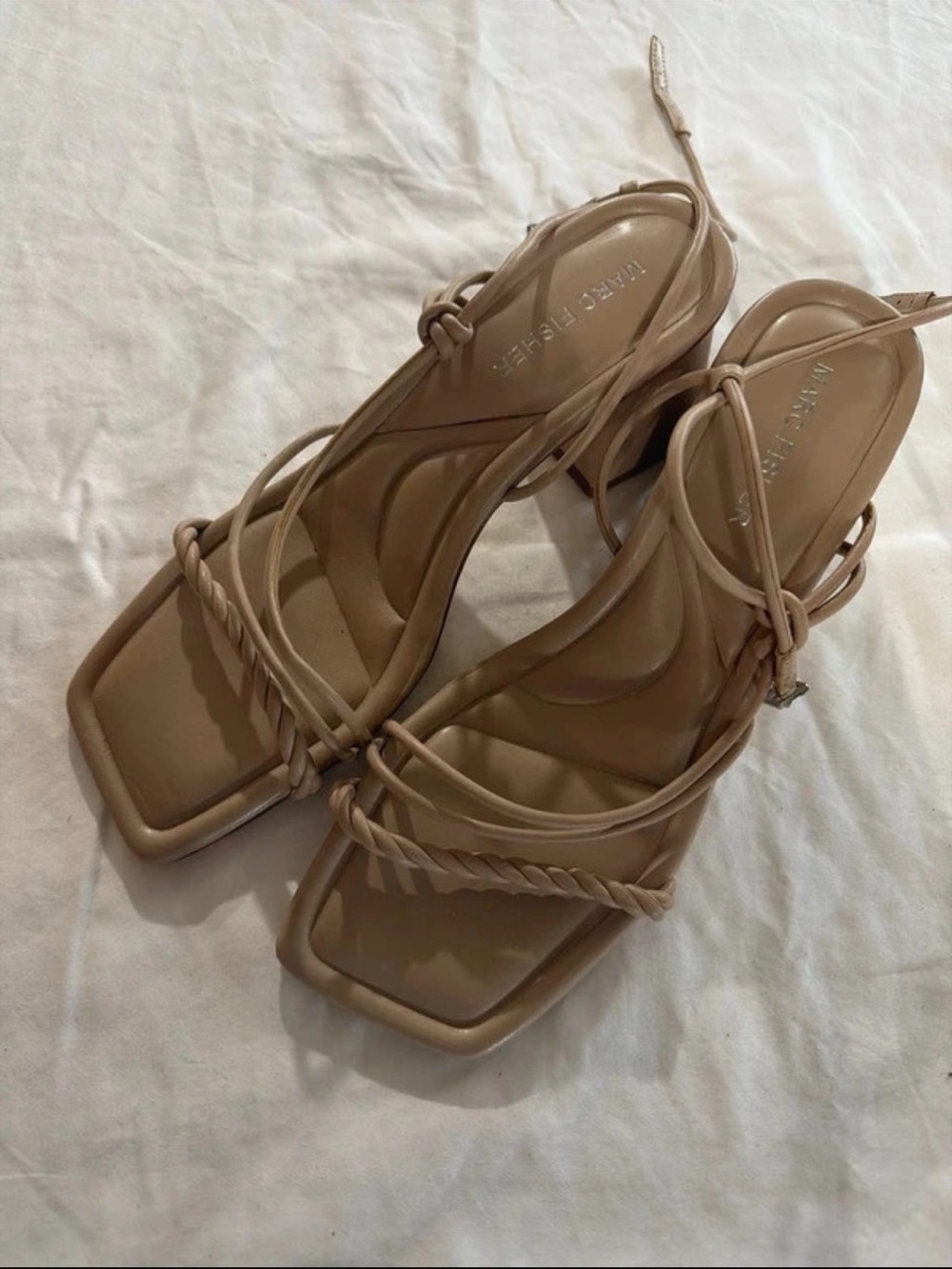 Marc Fisher Beige Strappy Square-Toe Heeled Sandals